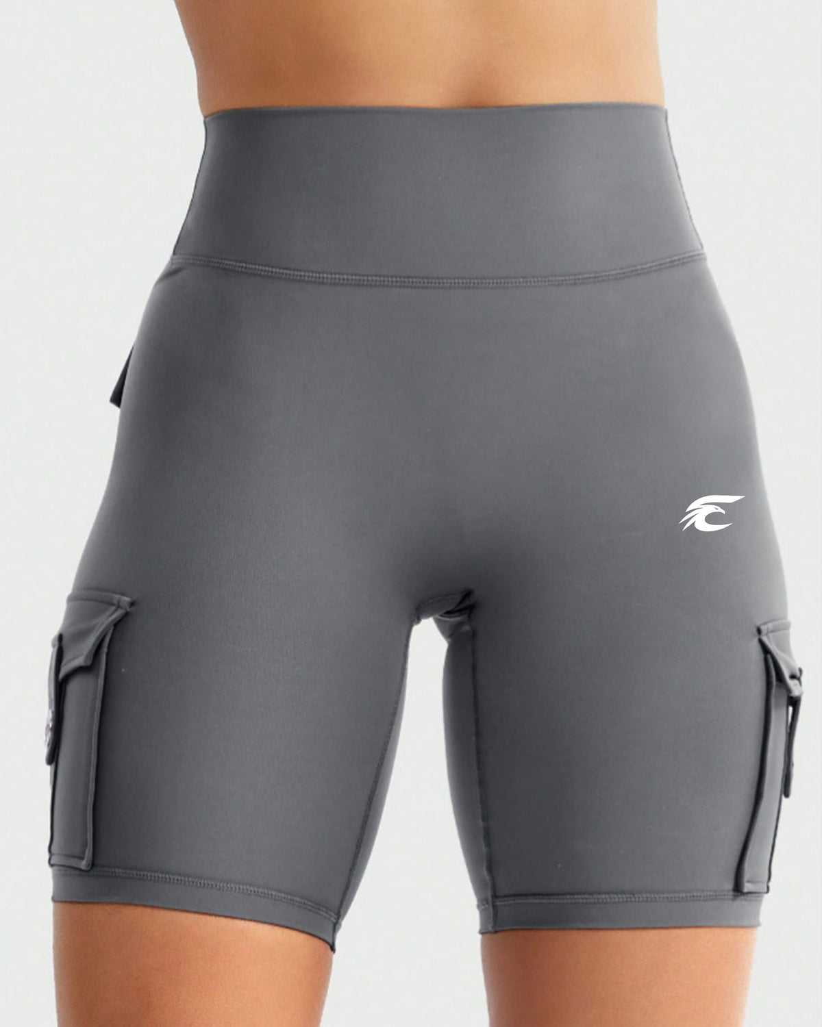 High-Waist Cargo Pocket Biker Shorts