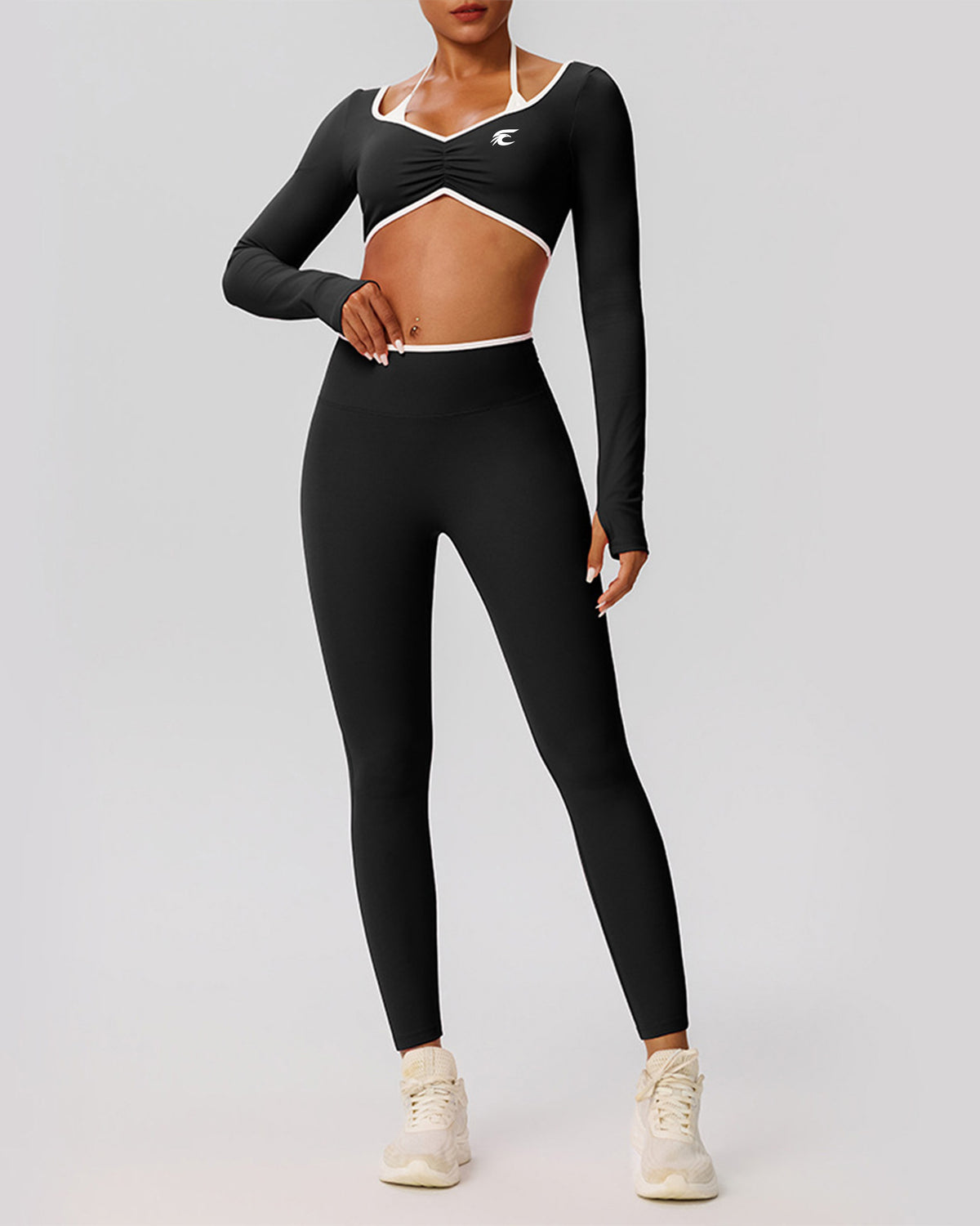 Contrast-Piped Cutout Long Sleeve & Legging Set