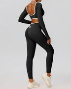 Contrast-Piped Cutout Long Sleeve & Legging Set