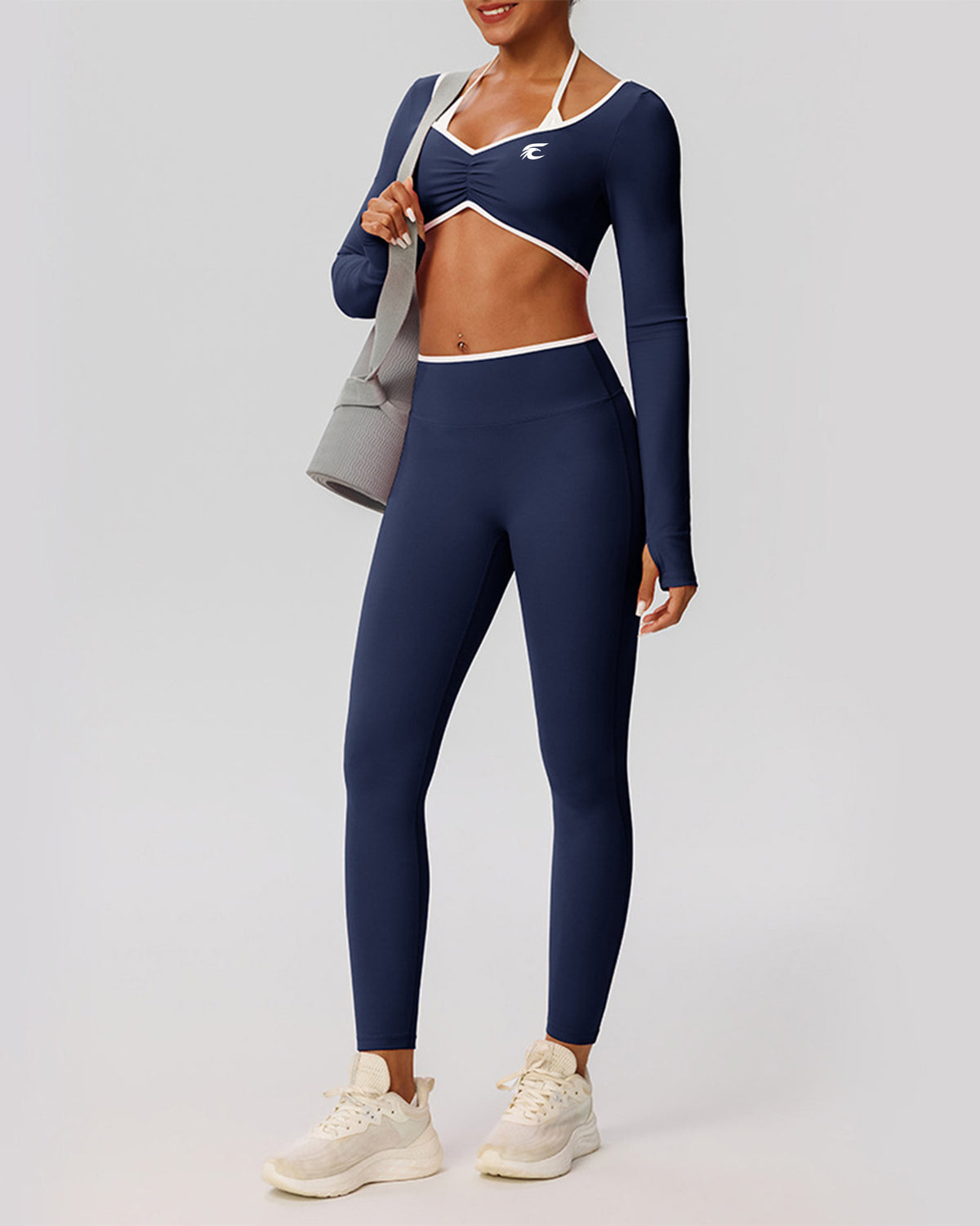 Contrast-Piped Cutout Long Sleeve & Legging Set