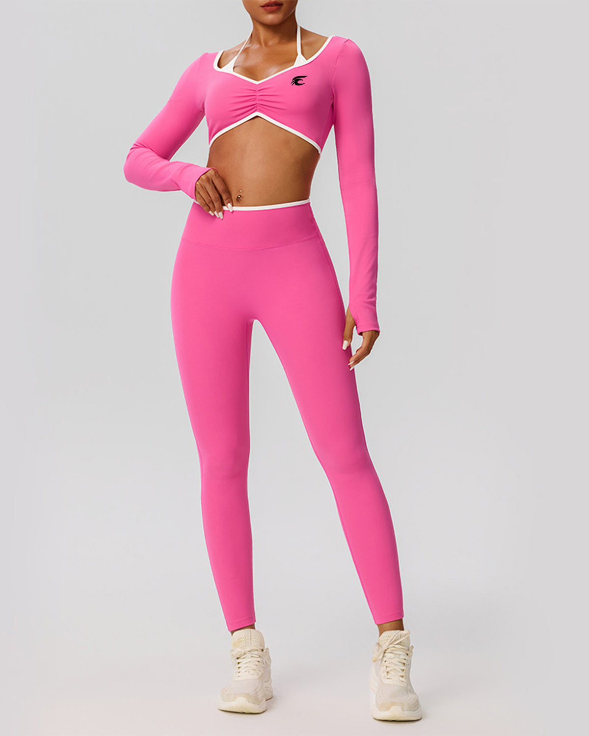 Contrast-Piped Cutout Long Sleeve & Legging Set