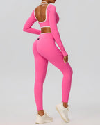 Contrast-Piped Cutout Long Sleeve & Legging Set