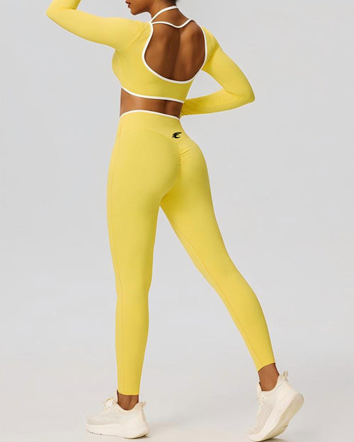 Contrast-Piped Cutout Long Sleeve & Legging Set