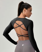 V-Neck Long Sleeve Crop Top with Thumbholes