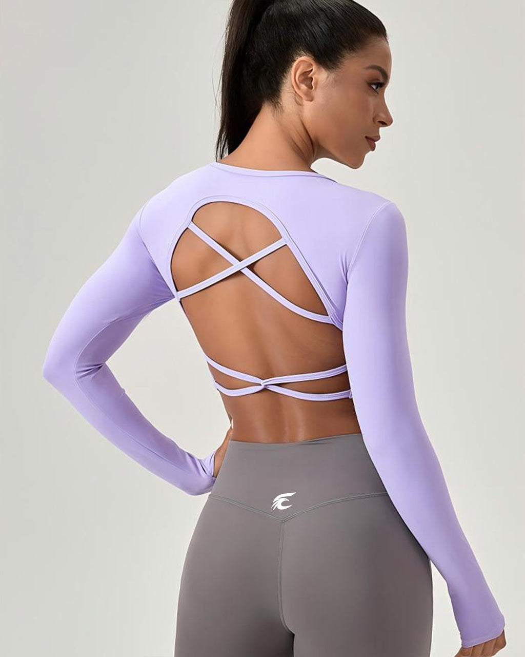 V-Neck Long Sleeve Crop Top with Thumbholes