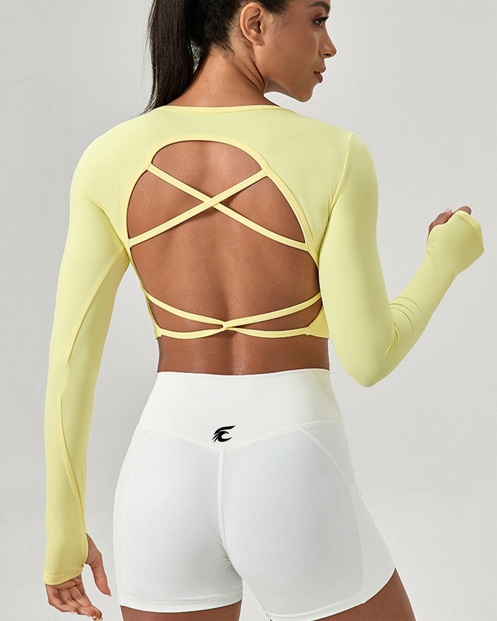 V-Neck Long Sleeve Crop Top with Thumbholes