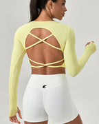 V-Neck Long Sleeve Crop Top with Thumbholes
