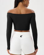 Asymmetric One-Shoulder Long Sleeve Crop Top