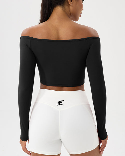 Asymmetric One-Shoulder Long Sleeve Crop Top