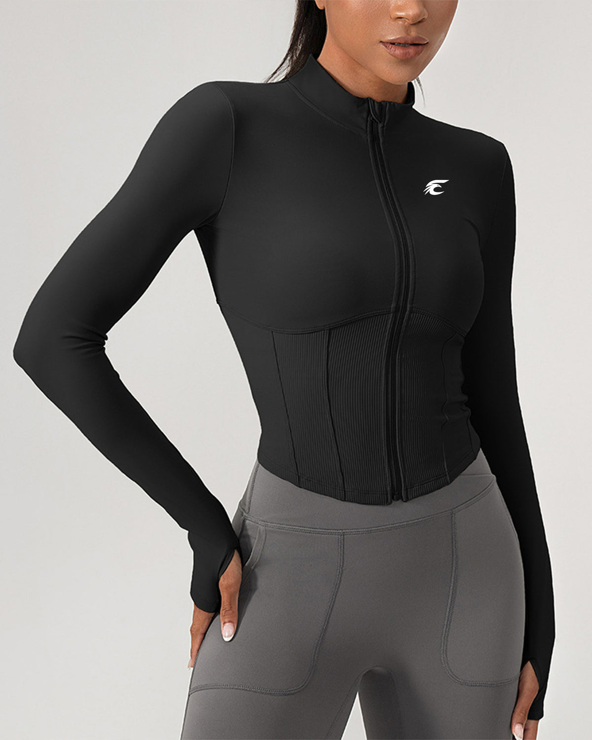 Corset-Seam Zip-Up Training Jacket