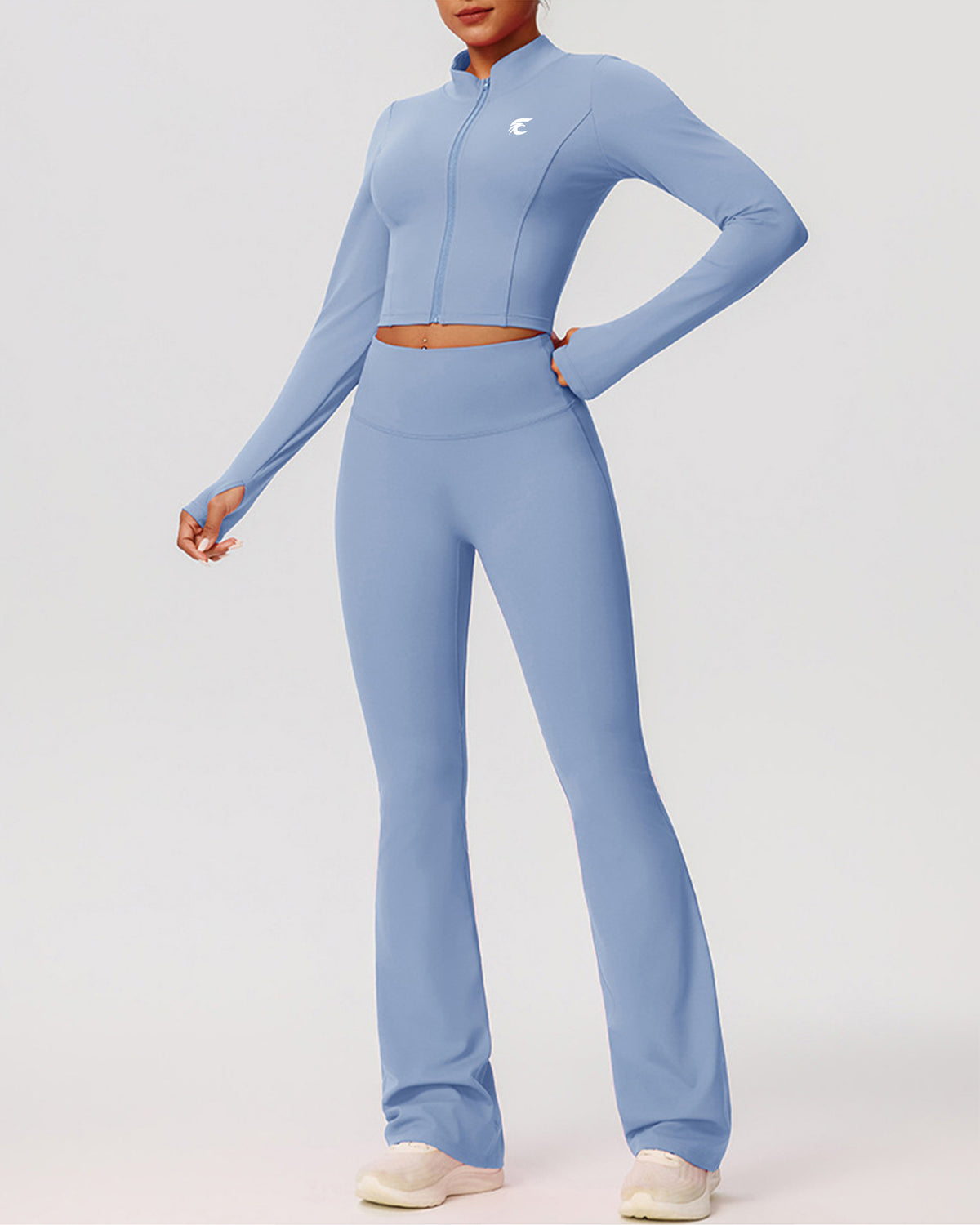 3-Piece Cropped Jacket, Bra & Flare Pants Set
