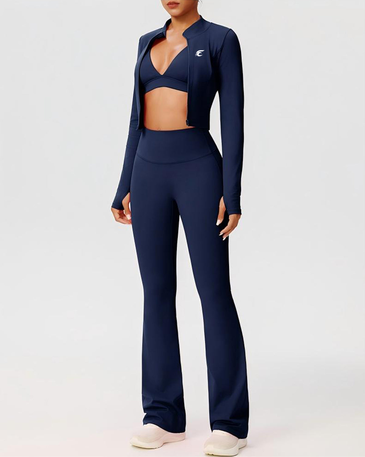 3-Piece Cropped Jacket, Bra & Flare Pants Set