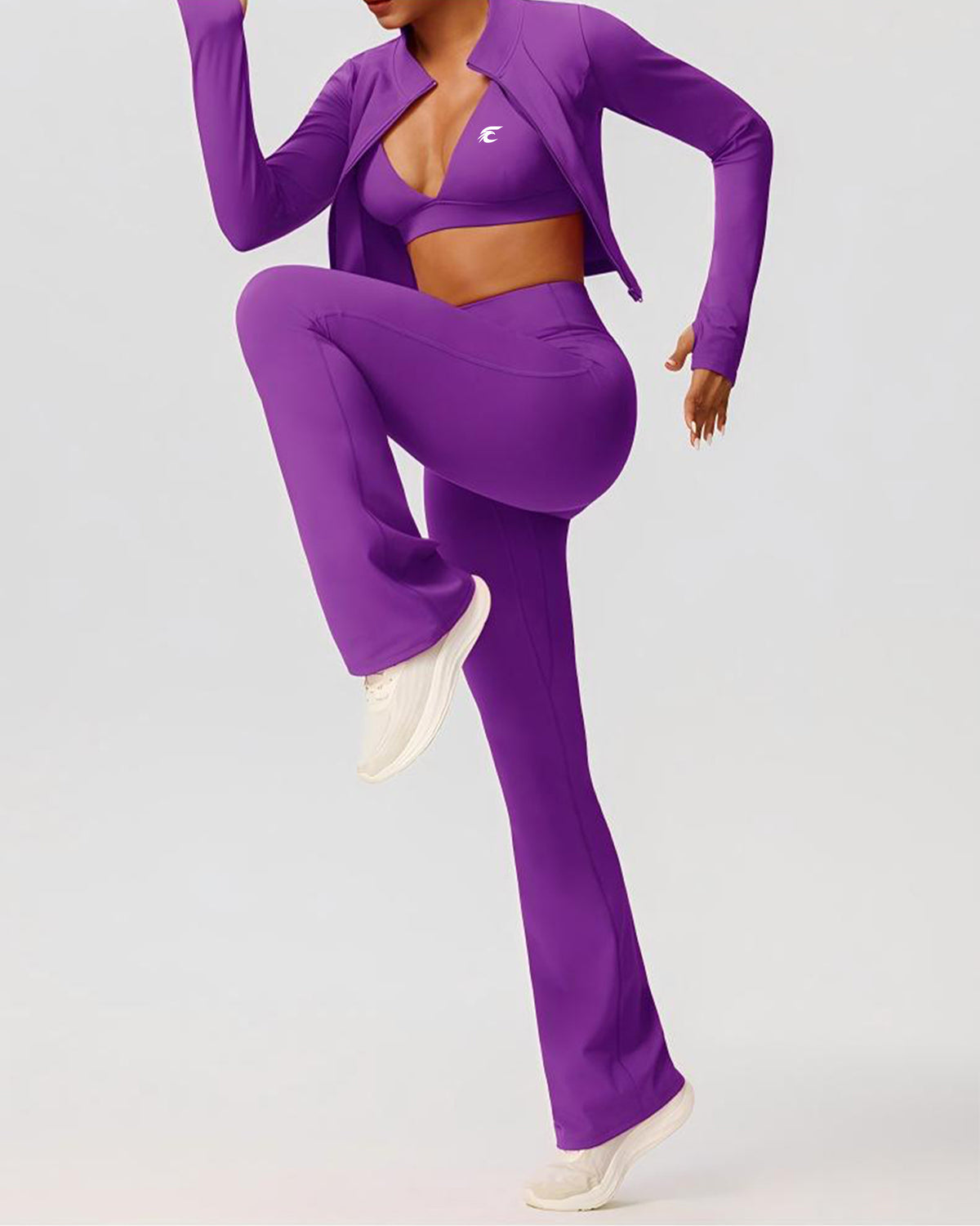 3-Piece Cropped Jacket, Bra & Flare Pants Set