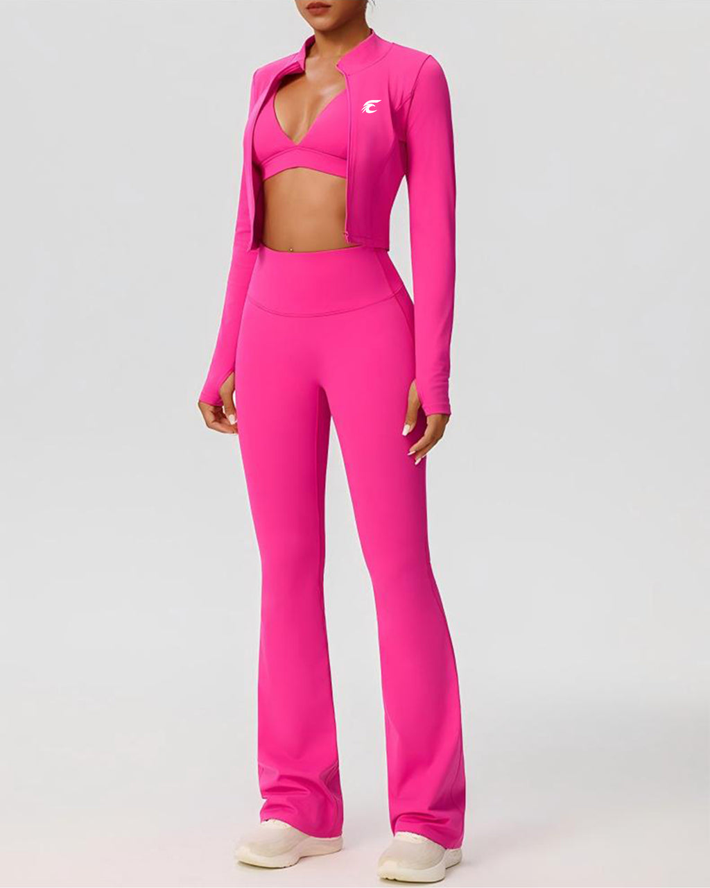 3-Piece Cropped Jacket, Bra & Flare Pants Set