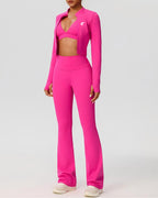 3-Piece Cropped Jacket, Bra & Flare Pants Set
