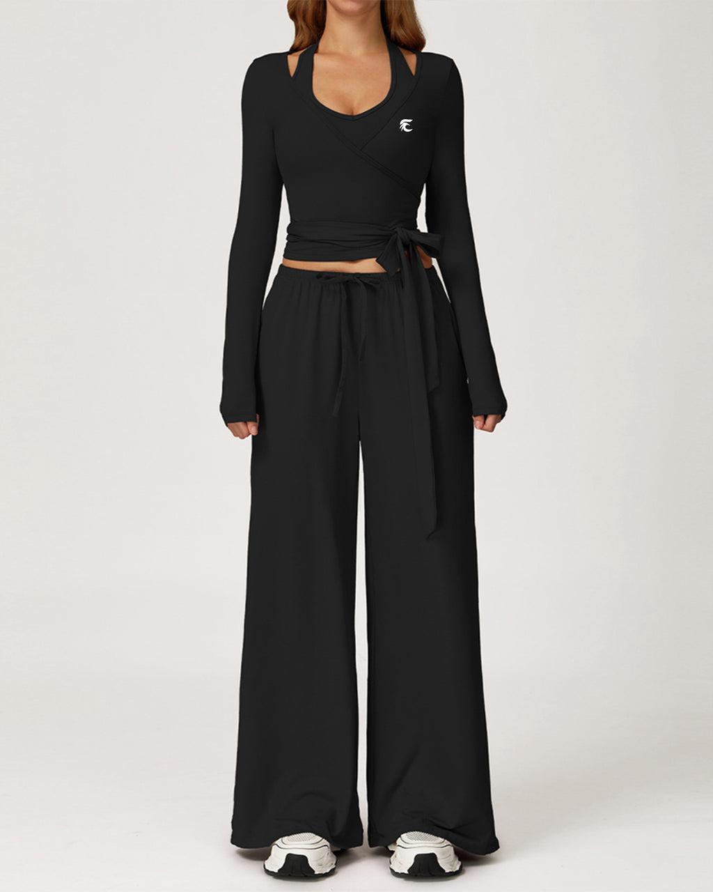 3-Piece Wrap-Tie Top & Wide-Leg Pants Set