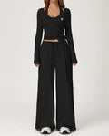 3-Piece Wrap-Tie Top & Wide-Leg Pants Set