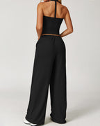 3-Piece Wrap-Tie Top & Wide-Leg Pants Set