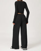 3-Piece Wrap-Tie Top & Wide-Leg Pants Set
