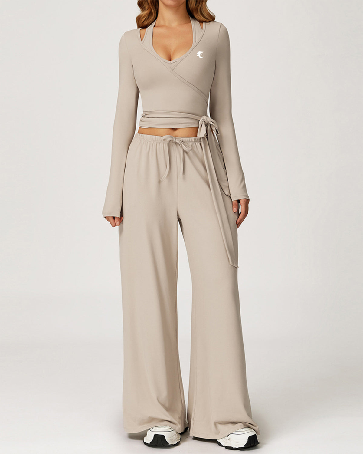 3-Piece Wrap-Tie Top & Wide-Leg Pants Set