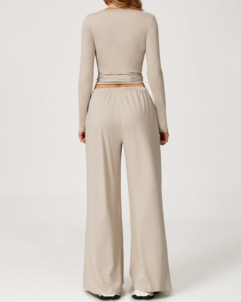 3-Piece Wrap-Tie Top & Wide-Leg Pants Set