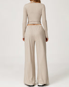 3-Piece Wrap-Tie Top & Wide-Leg Pants Set