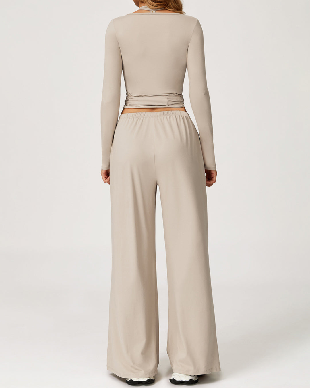 3-Piece Wrap-Tie Top & Wide-Leg Pants Set