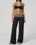 Striped-Trim Halter Bra & Foldover Pants Set
