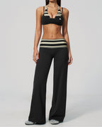 Striped-Trim Halter Bra & Foldover Pants Set