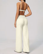 Striped-Trim Halter Bra & Foldover Pants Set